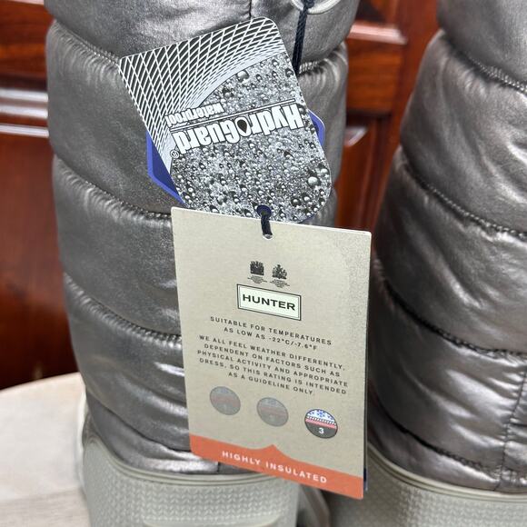 Hunter Women Metallic Snow Boot Size 10 Tall Winter Boots Silver Hail Grey New - Picture 11 of 16